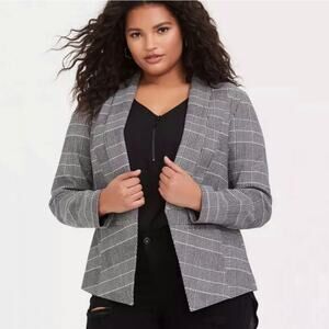 Torrid Women's Houndstooth Open Front Stretch Blazer Jacket Black White Size 2X